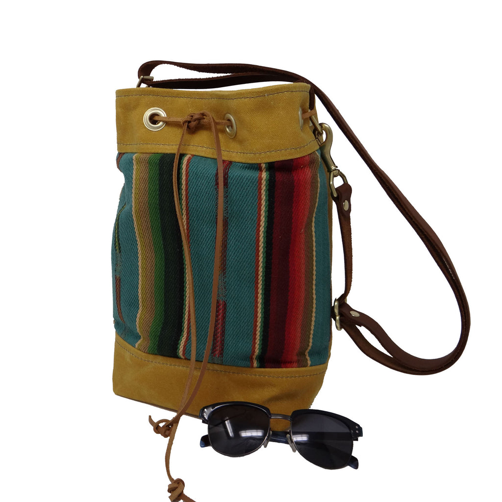 Wildwood Waxed Canvas Bucket Bag - Yellow and Turquoise - 1820 Bag Co.