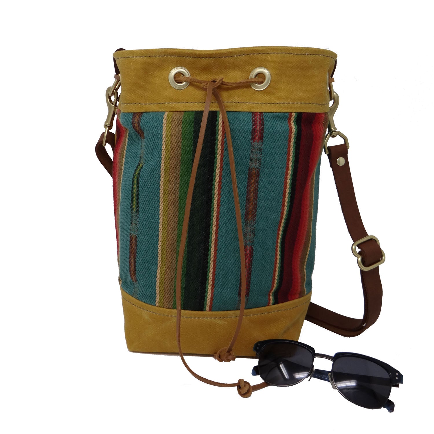 Wildwood Waxed Canvas Bucket Bag - Yellow and Turquoise - 1820 Bag Co.