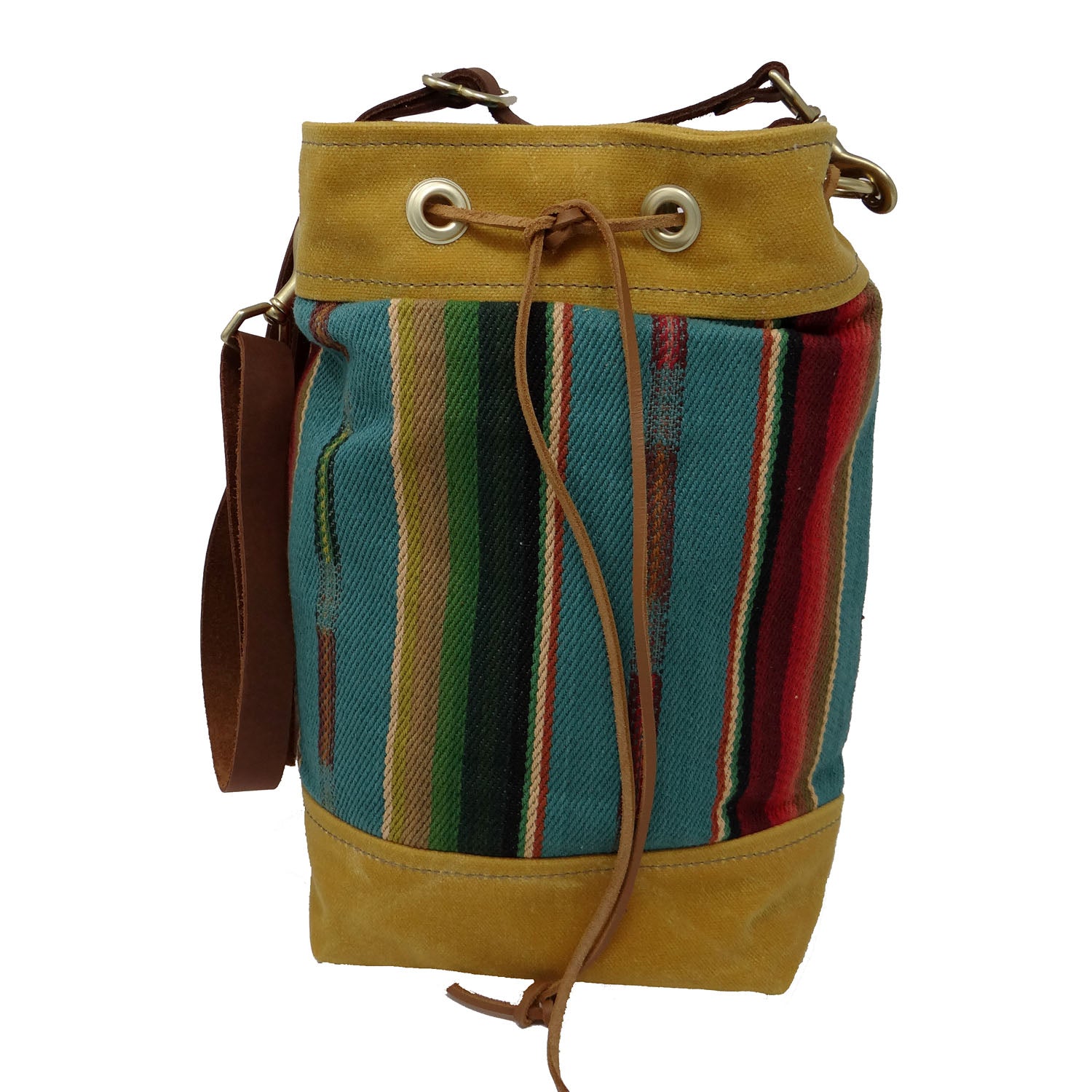 Wildwood Waxed Canvas Bucket Bag - Yellow and Turquoise - 1820 Bag Co.