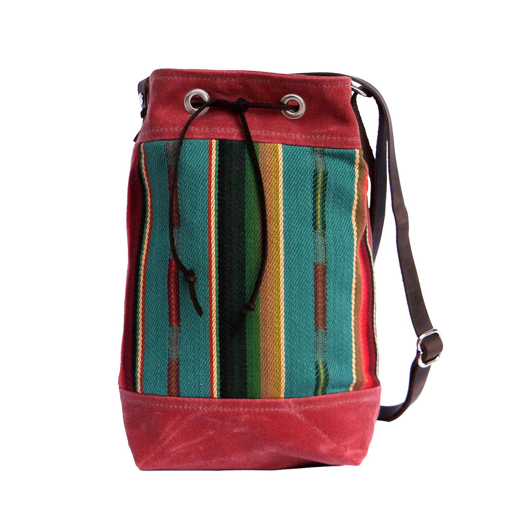 Wildwood Waxed Canvas Bucket Bag - Turquoise Strips - 1820 Bag Co.