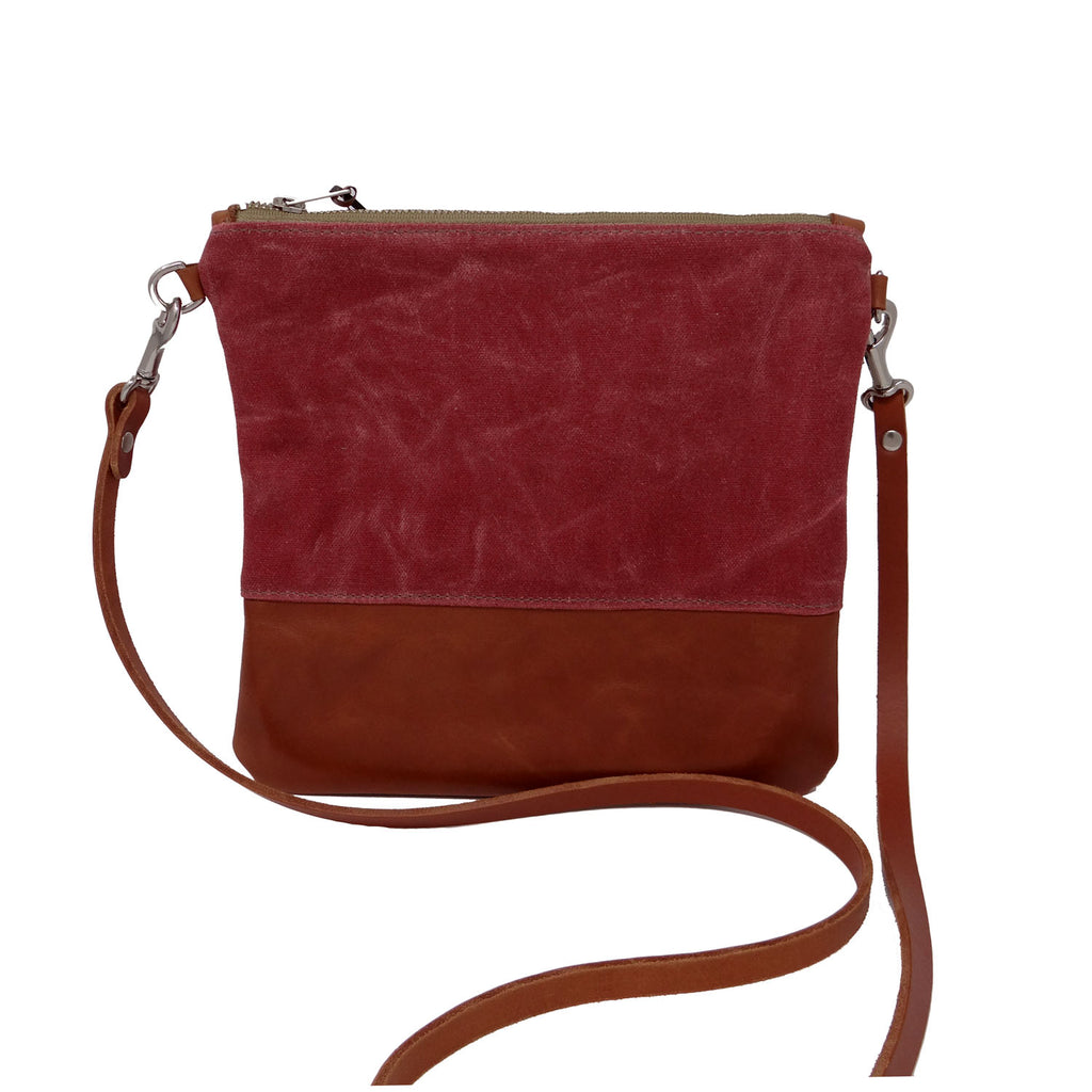 Sanibel Waxed Canvas & Leather Crossbody - Red and Tan - 1820 Bag Co.
