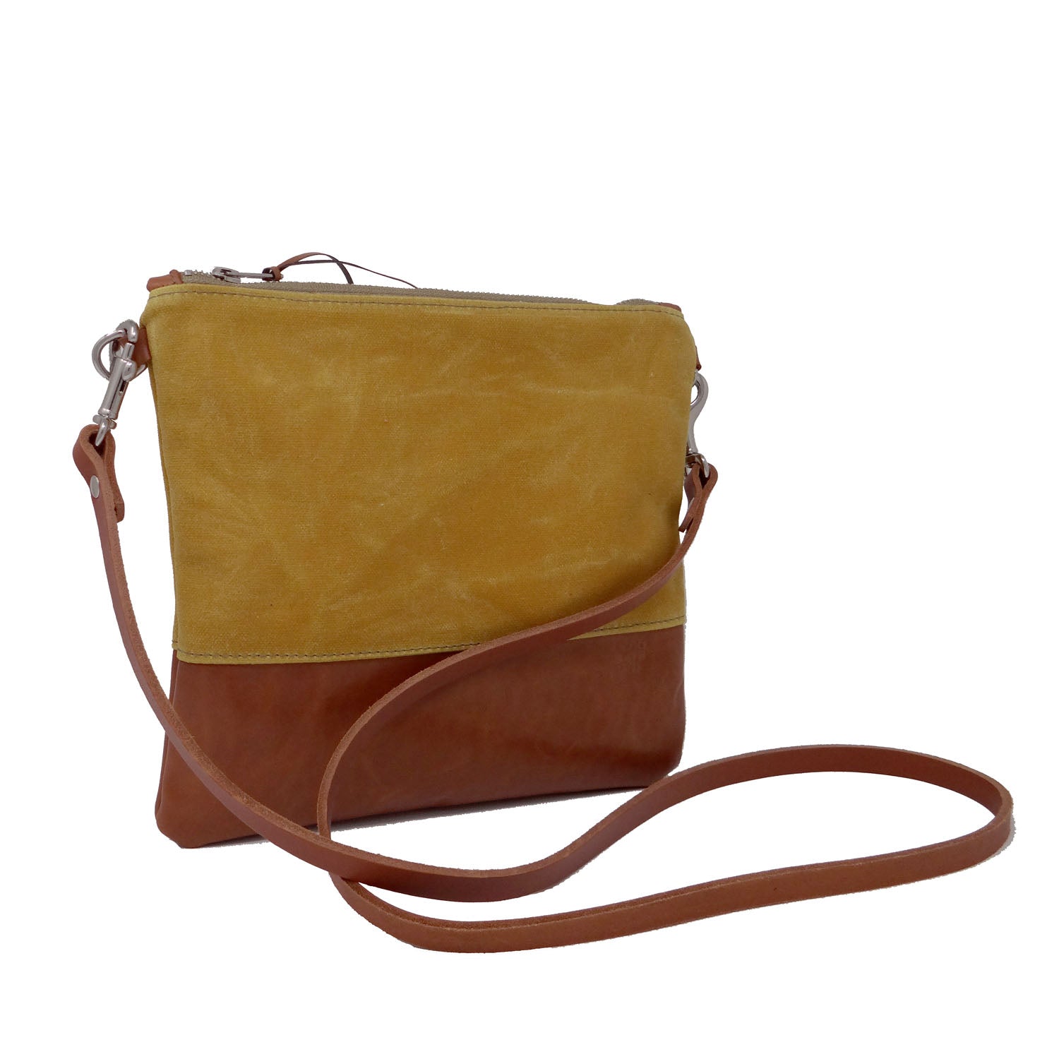 Sanibel Waxed Canvas &amp; Leather Crossbody Bag - Yellow and Tan - 1820 Bag Co.