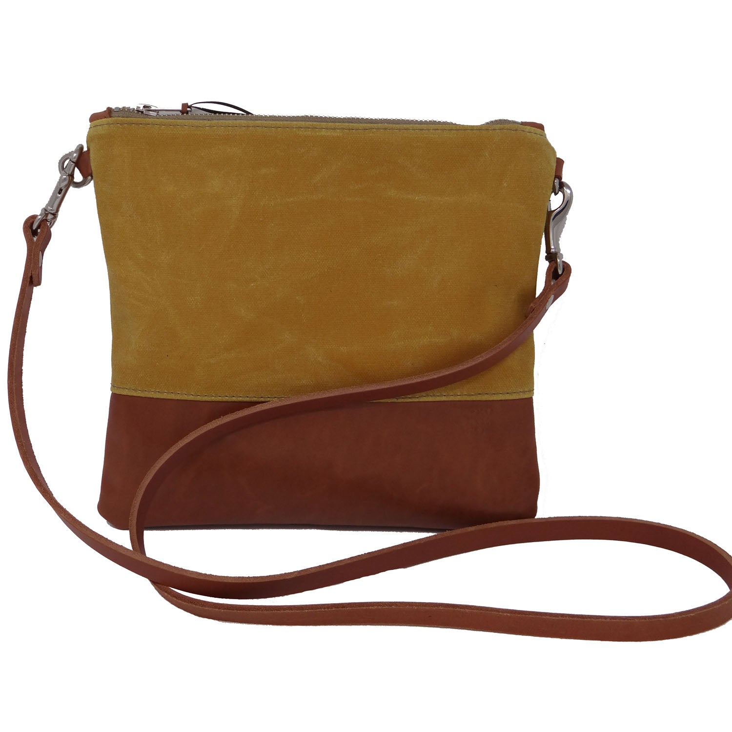 Sanibel Waxed Canvas &amp; Leather Crossbody Bag - Yellow and Tan - 1820 Bag Co.