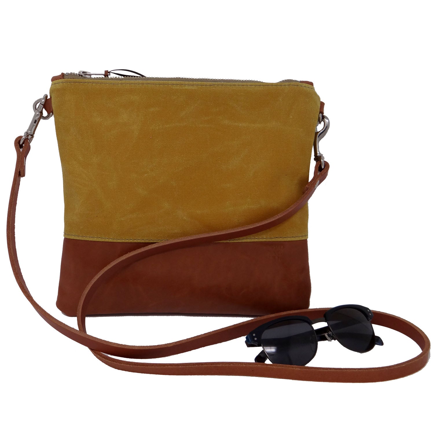 Sanibel Waxed Canvas &amp; Leather Crossbody Bag - Yellow and Tan - 1820 Bag Co.