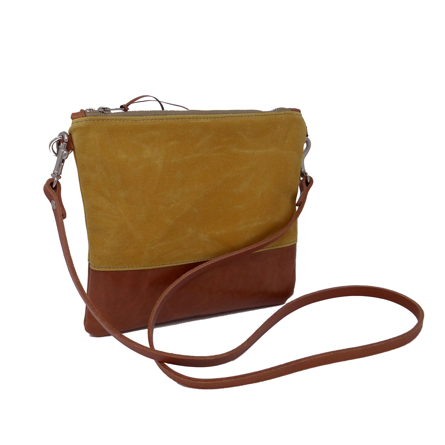Sanibel Waxed Canvas &amp; Leather Crossbody Bag - Yellow and Tan - 1820 Bag Co.