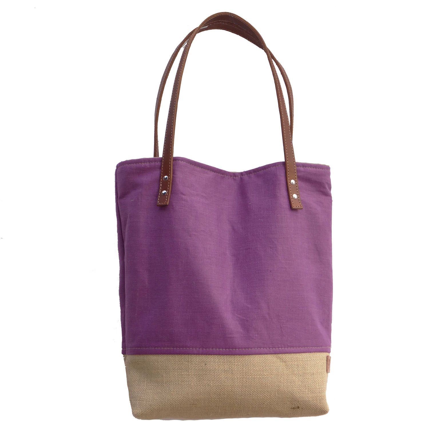 Panama Linen and Burlap Tote Bag - Purple and Beige - 1820 Bag Co.