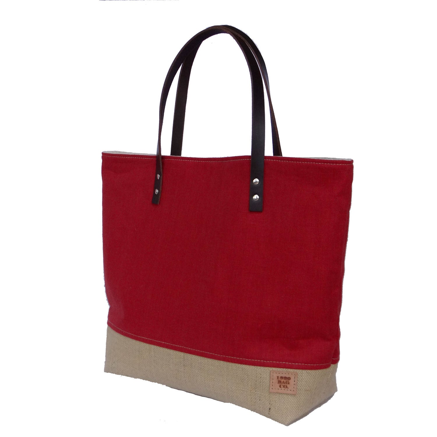 Panama Linen and Burlap Large Tote Bag - Red and Beige - 1820 Bag Co.
