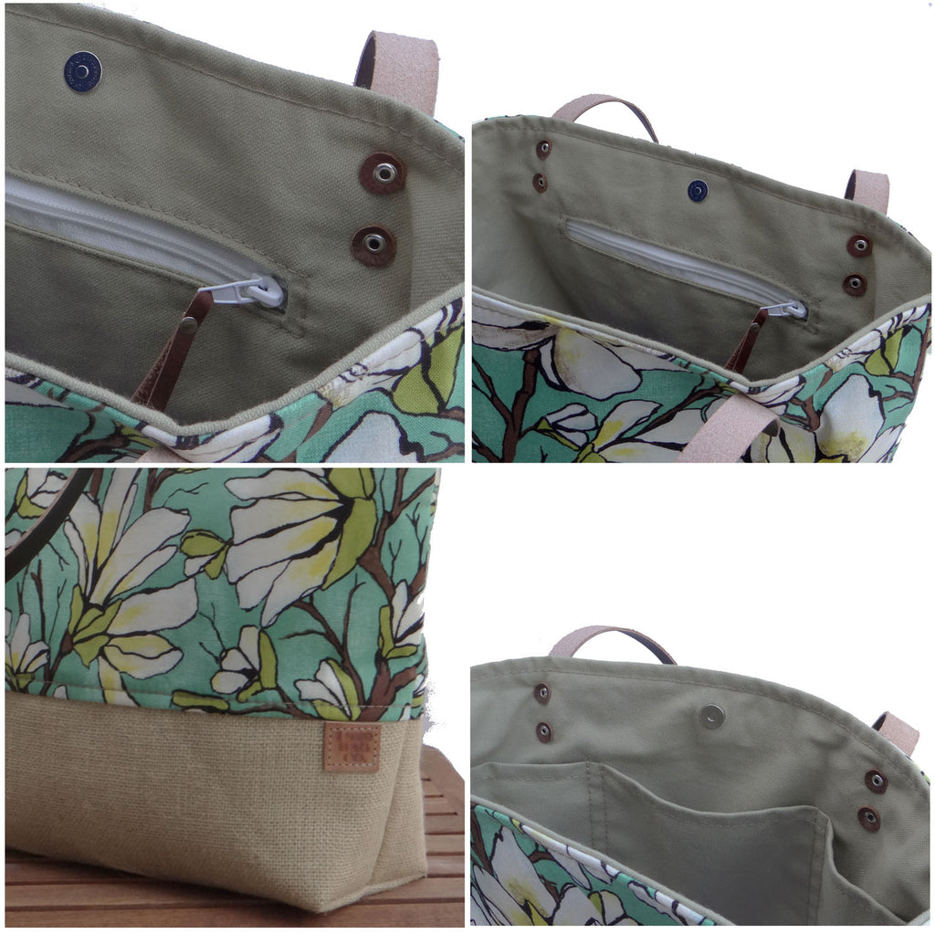 Panama Linen and Burlap Tote Bag - Purple and Beige - 1820 Bag Co.