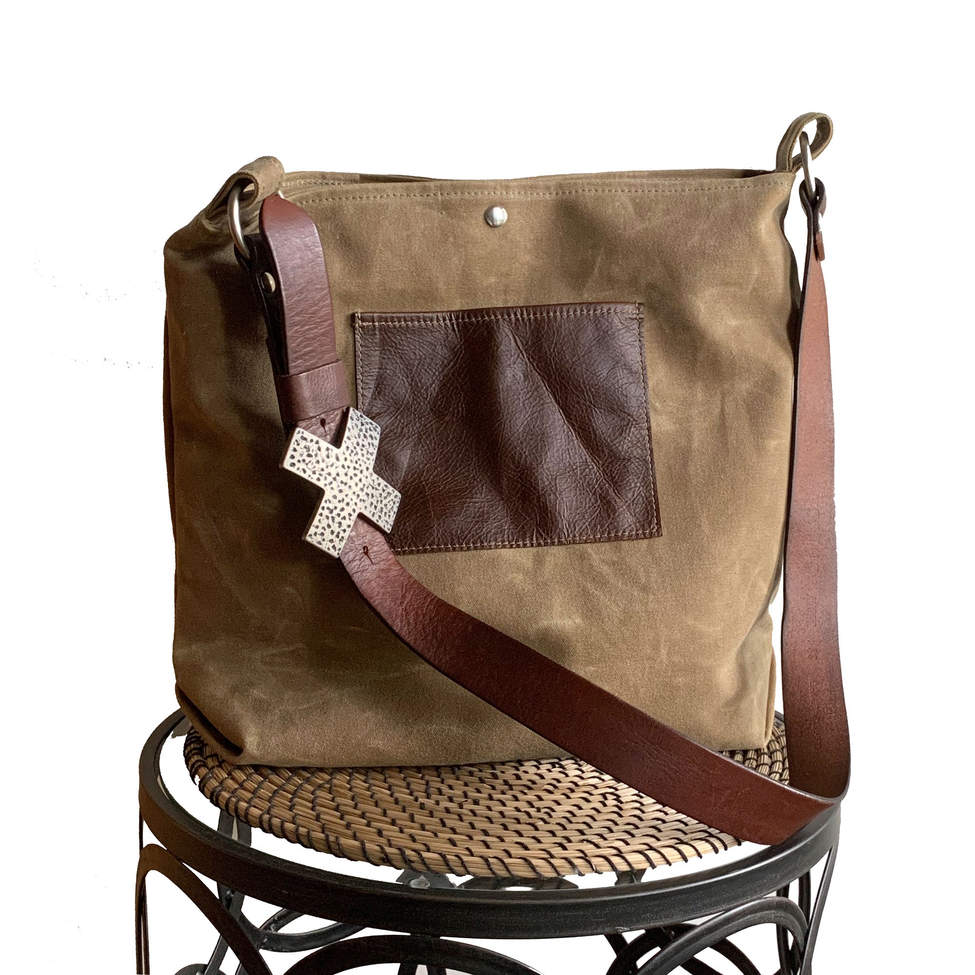 Daytona Waxed Canvas Hobo Bag with Recycled Leather Belt Strap, Boho Bag - 1820 Bag Co.