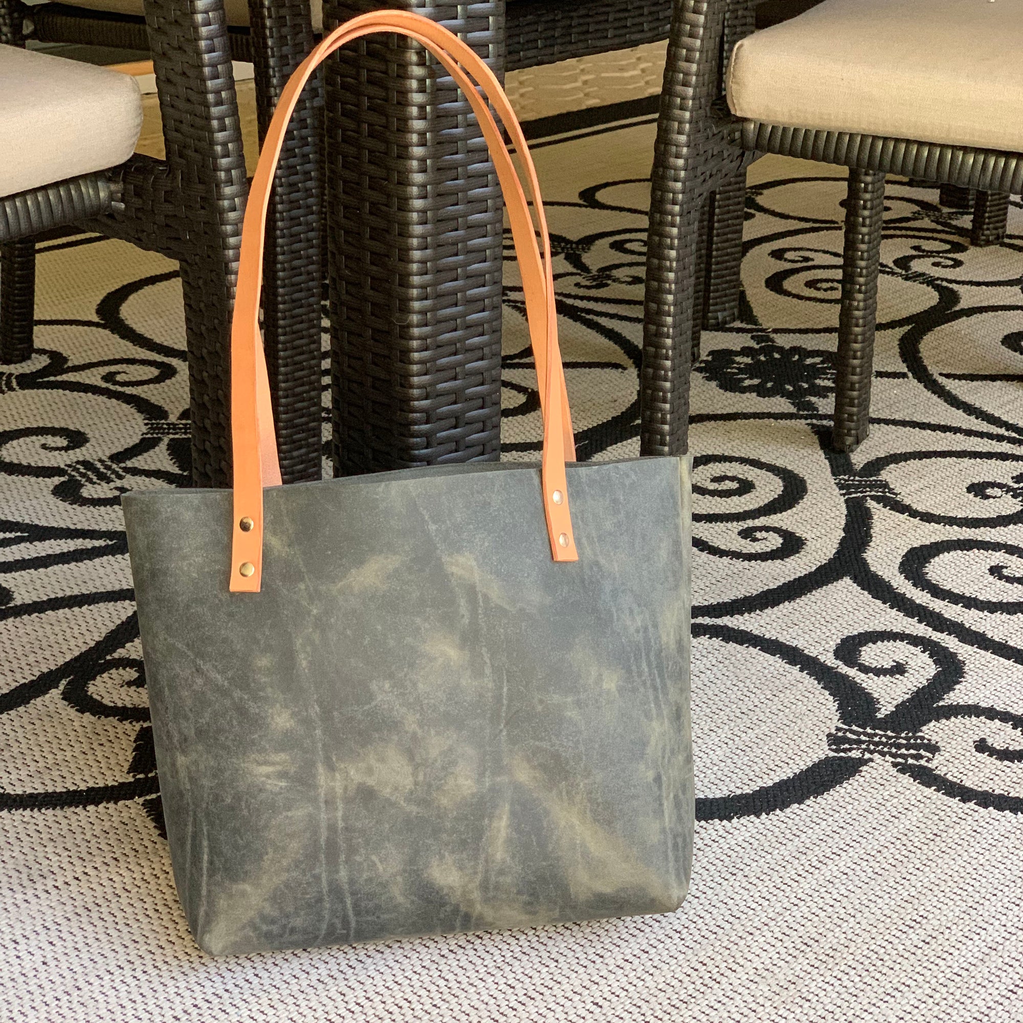Sarasota Leather Tote - Rustic Sage Green - 1820 Bag Co.