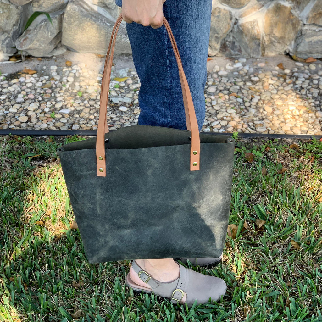 Sarasota Leather Tote - Rustic Sage Green - 1820 Bag Co.