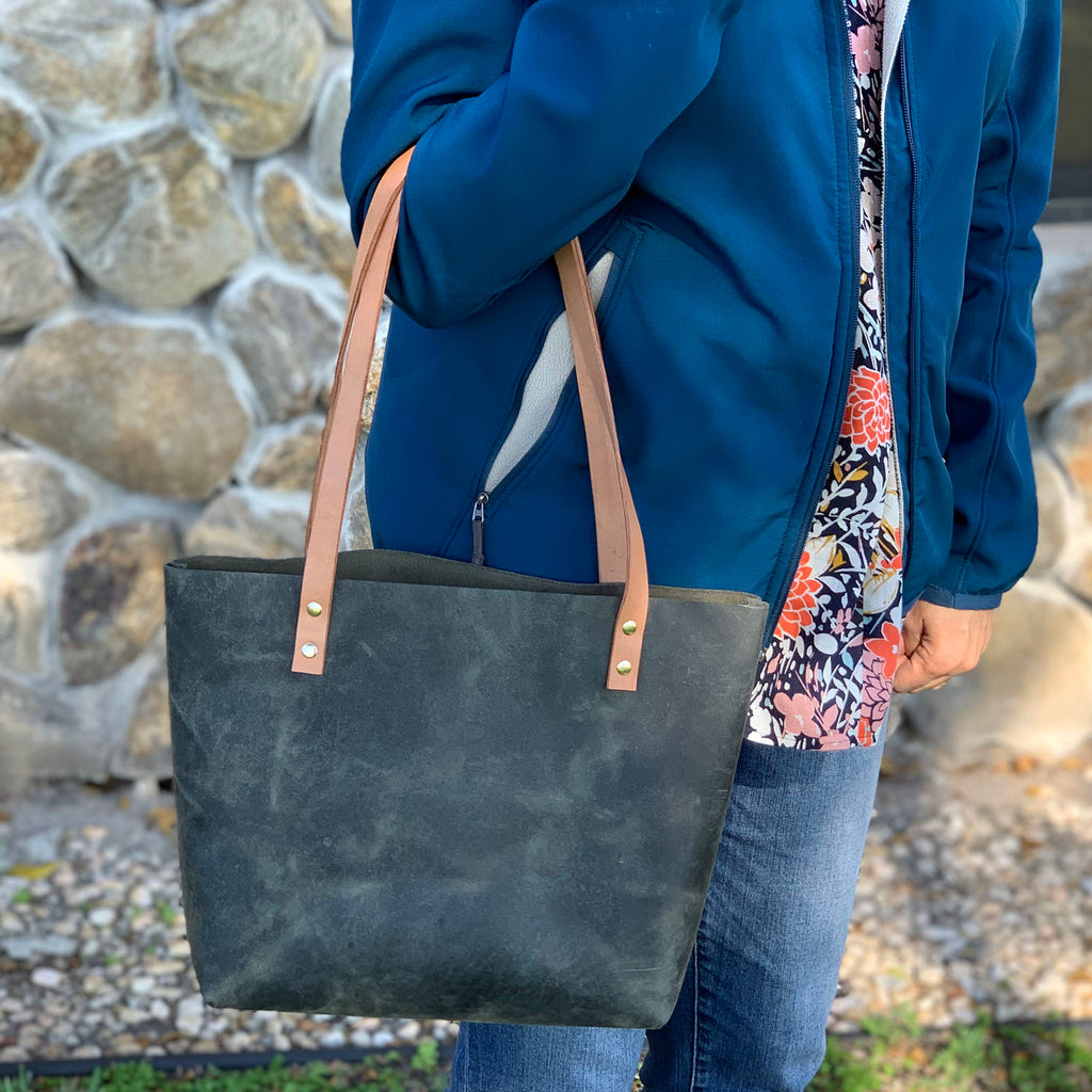 Sarasota Leather Tote - Rustic Sage Green - 1820 Bag Co.