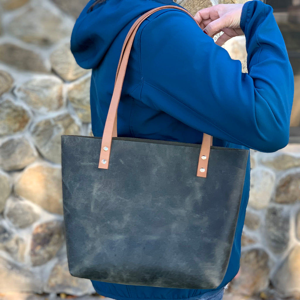 Sarasota Leather Tote - Rustic Sage Green - 1820 Bag Co.