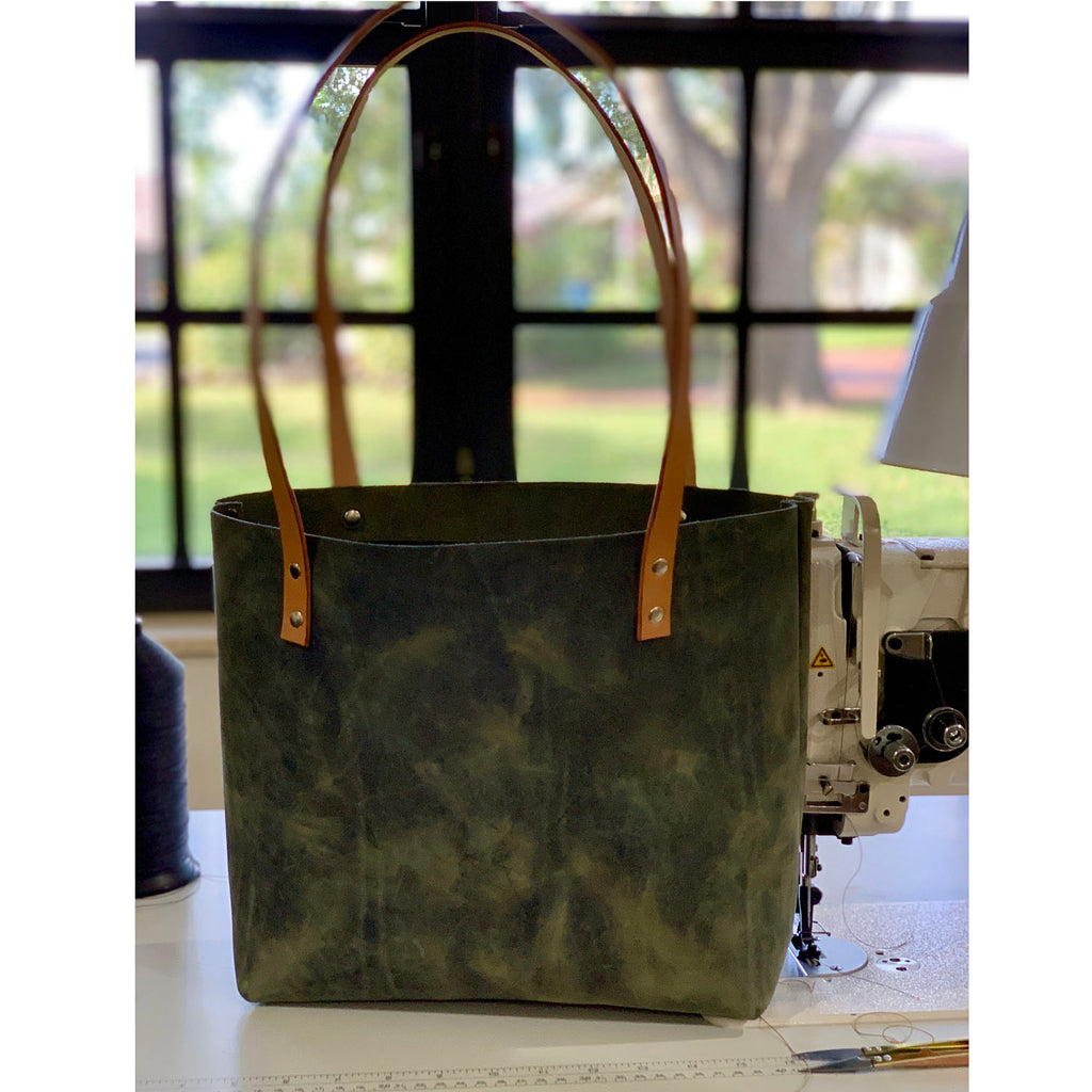 Sarasota Leather Tote - Rustic Sage Green - 1820 Bag Co.