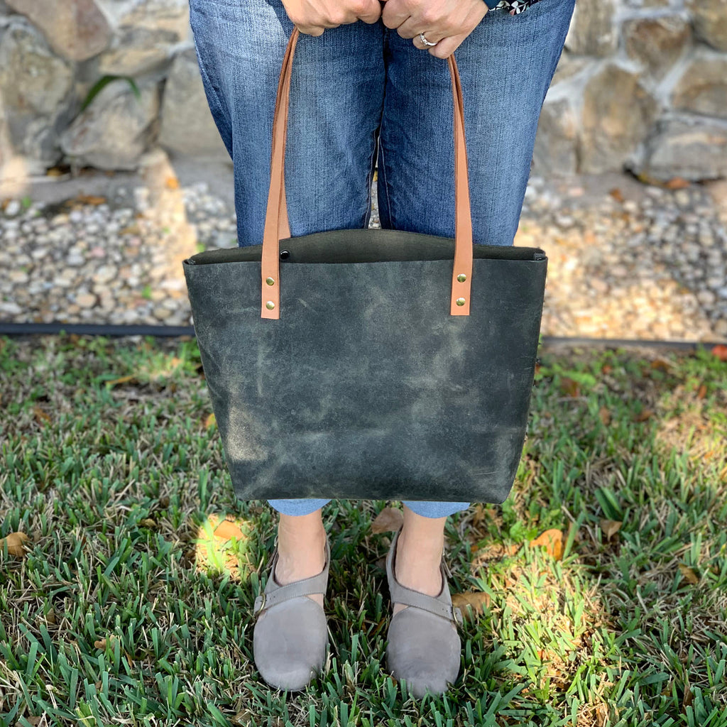 Sarasota Leather Tote - Rustic Sage Green - 1820 Bag Co.