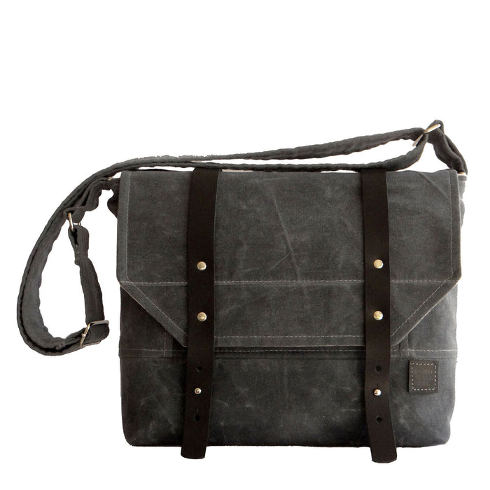 Grayton Waxed Canvas Messenger Bag with Black Leather Strap Closure - 1820 Bag Co.