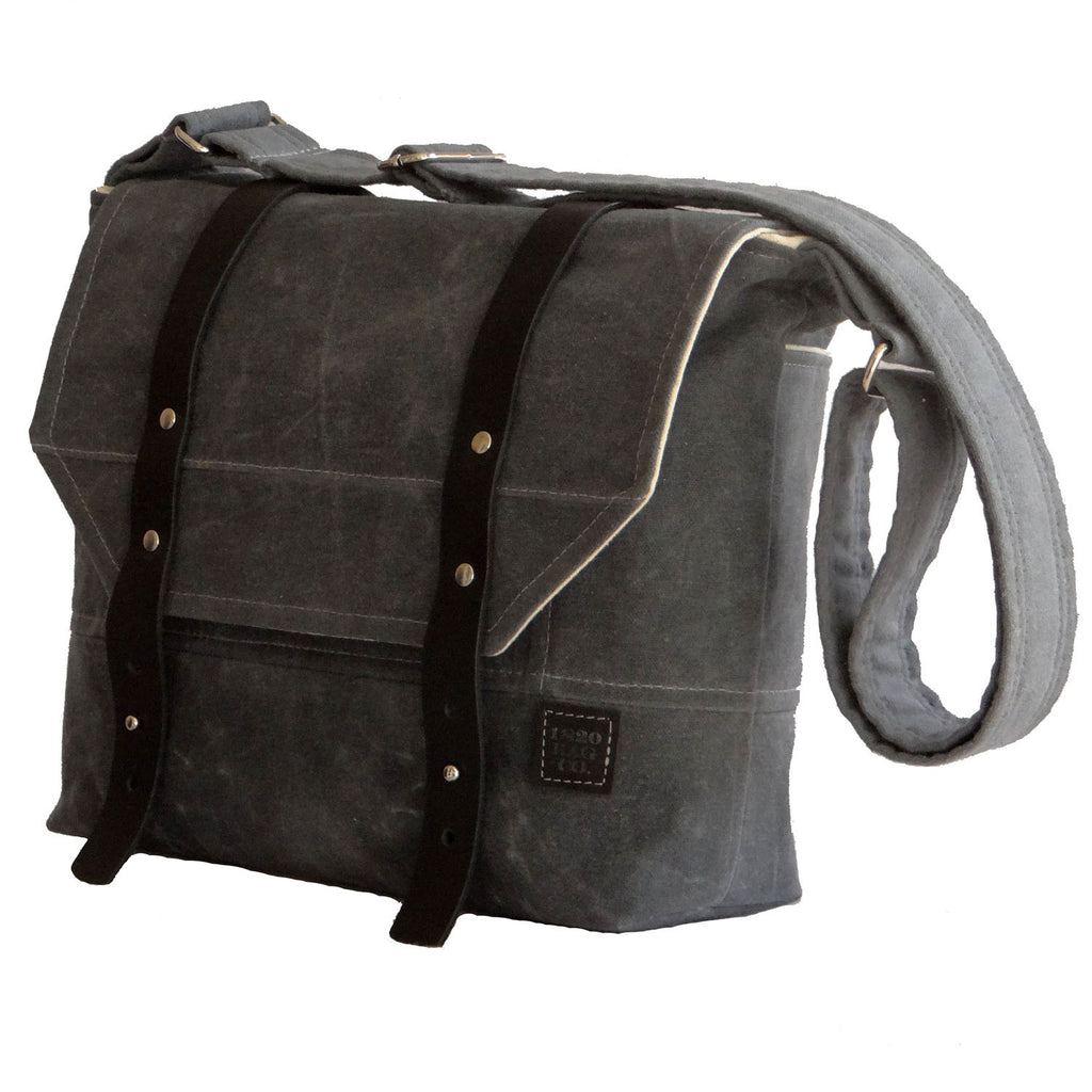 Grayton Waxed Canvas Messenger Bag with Black Leather Strap Closure - 1820 Bag Co.