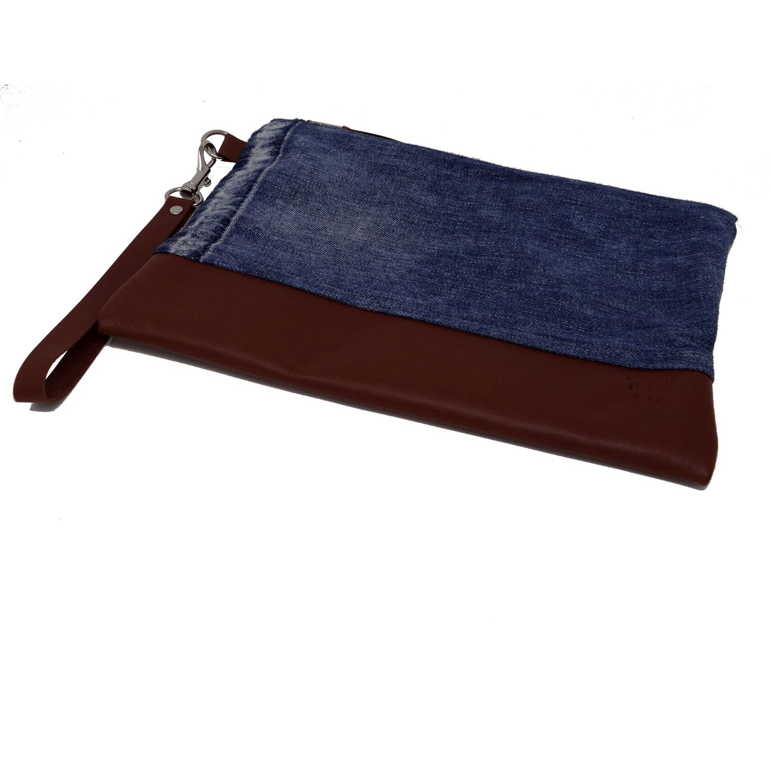 Marianna Repurposed Denim & Leather Zippered Wristlet - 1820 Bag Co.