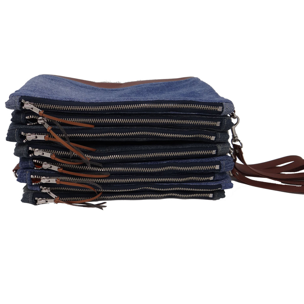 Marianna Repurposed Denim & Leather Zippered Wristlet - 1820 Bag Co.