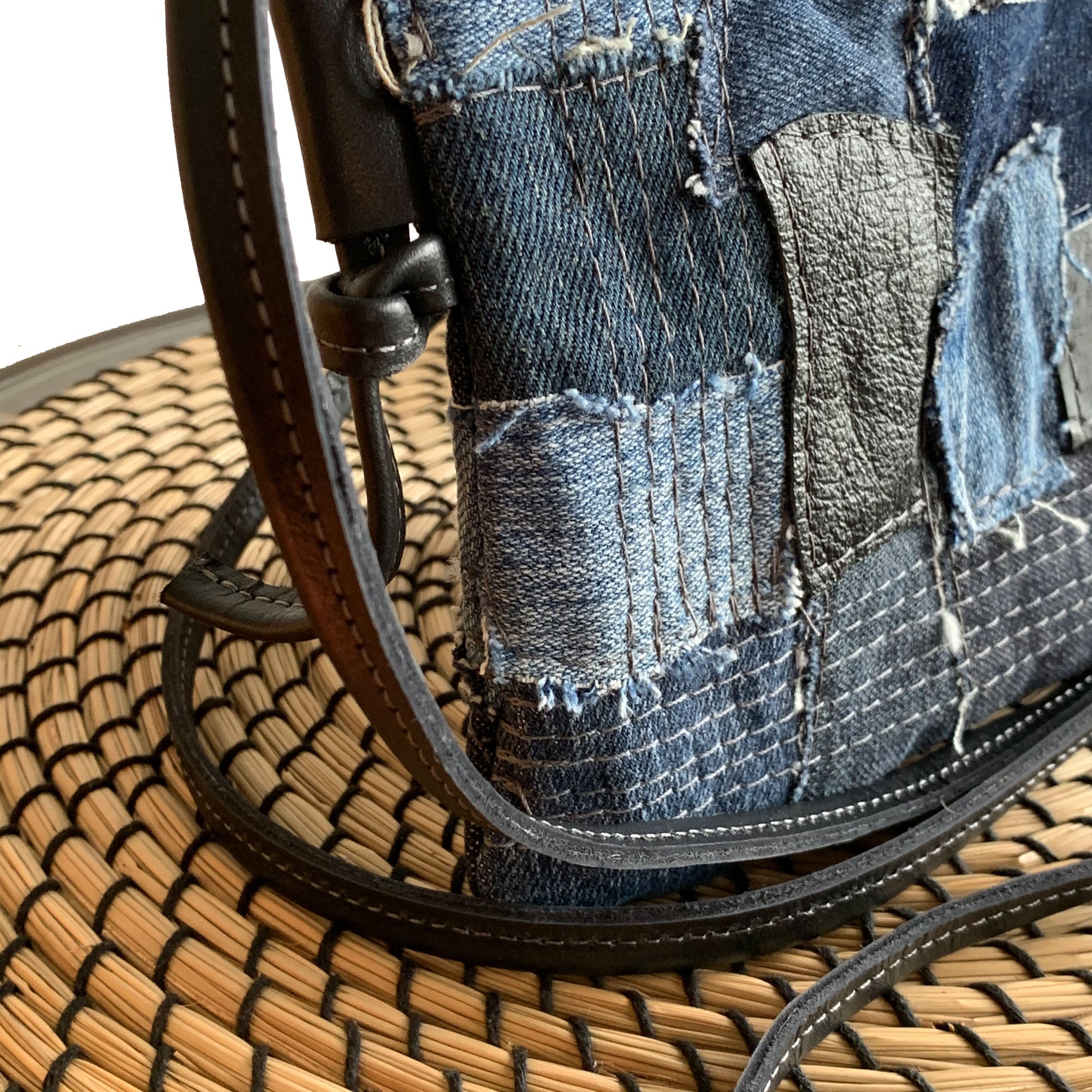 Juno Repurposed Denim &amp; Leather Zippered Crossbody - 1820 Bag Co.