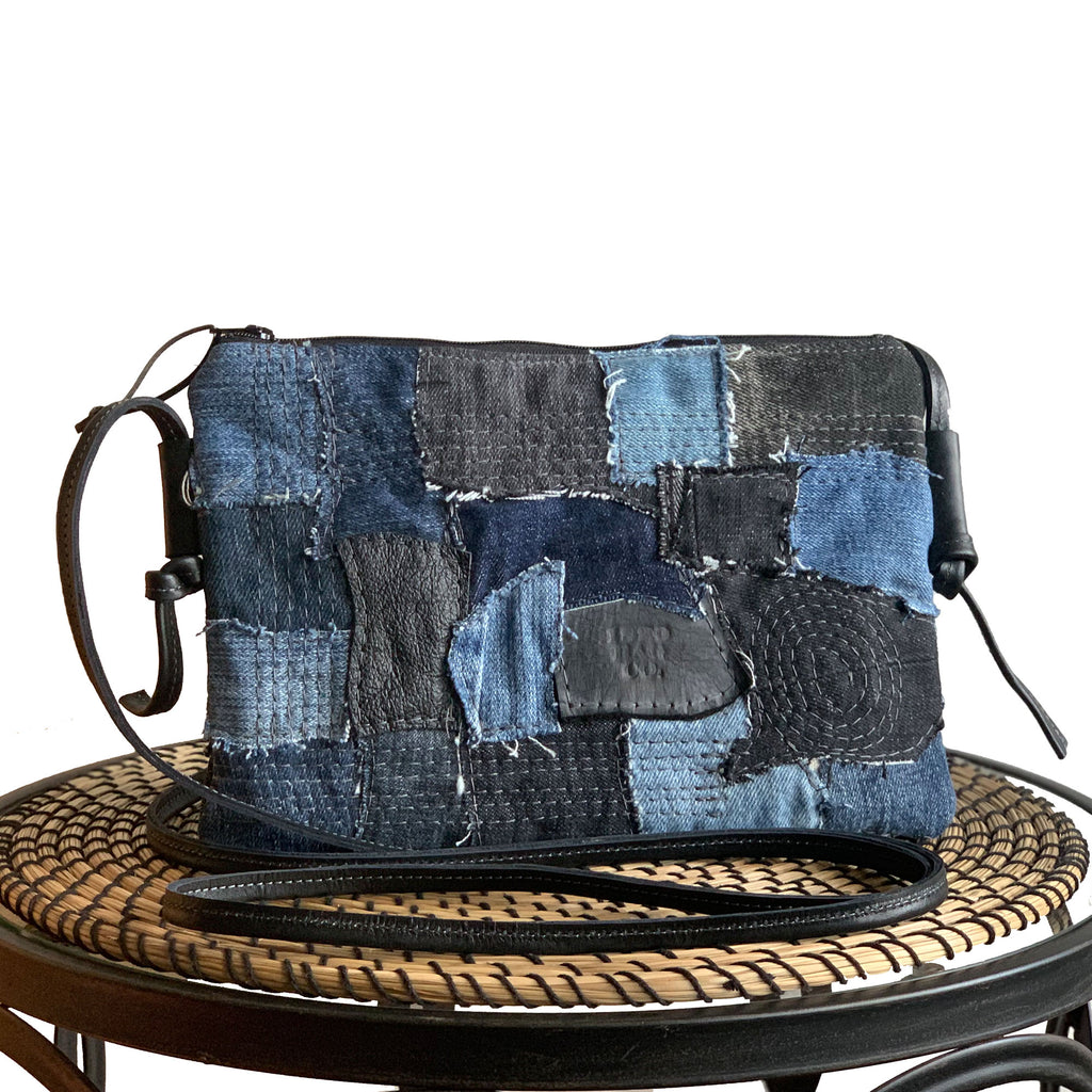 Juno Repurposed Denim & Leather Zippered Crossbody - 1820 Bag Co.