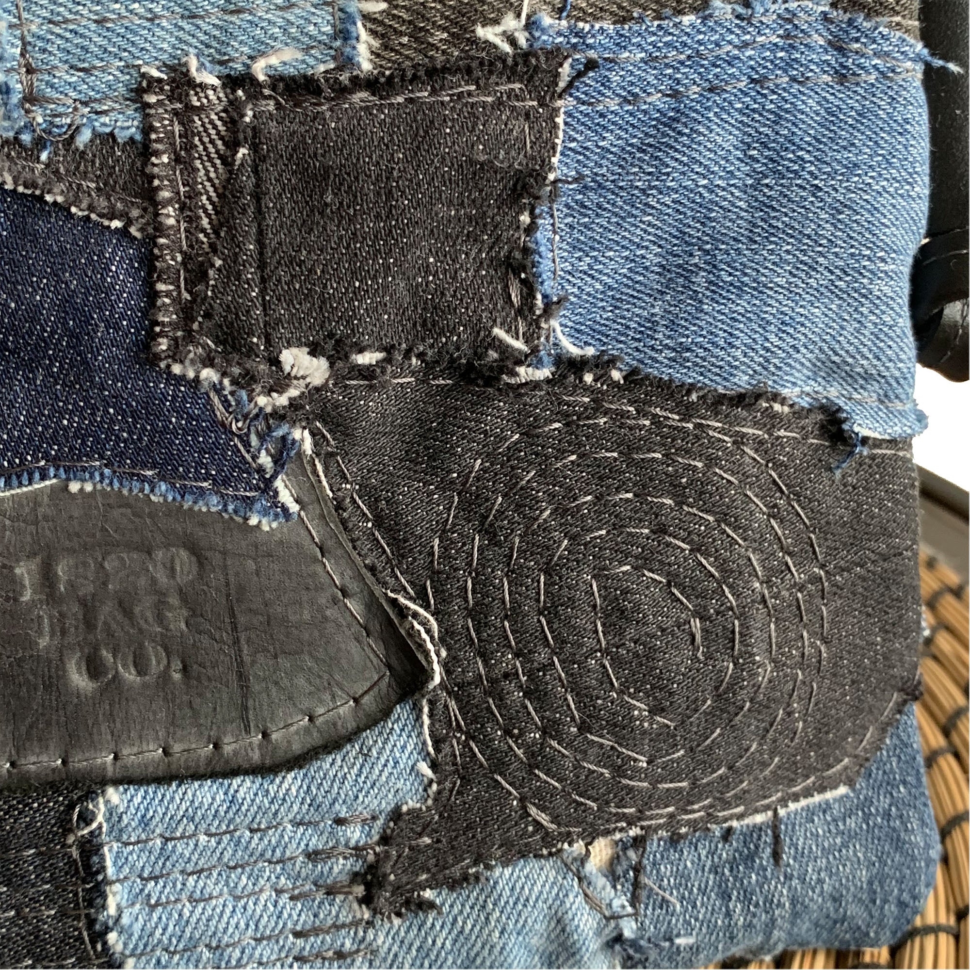 Juno Repurposed Denim &amp; Leather Zippered Crossbody - 1820 Bag Co.