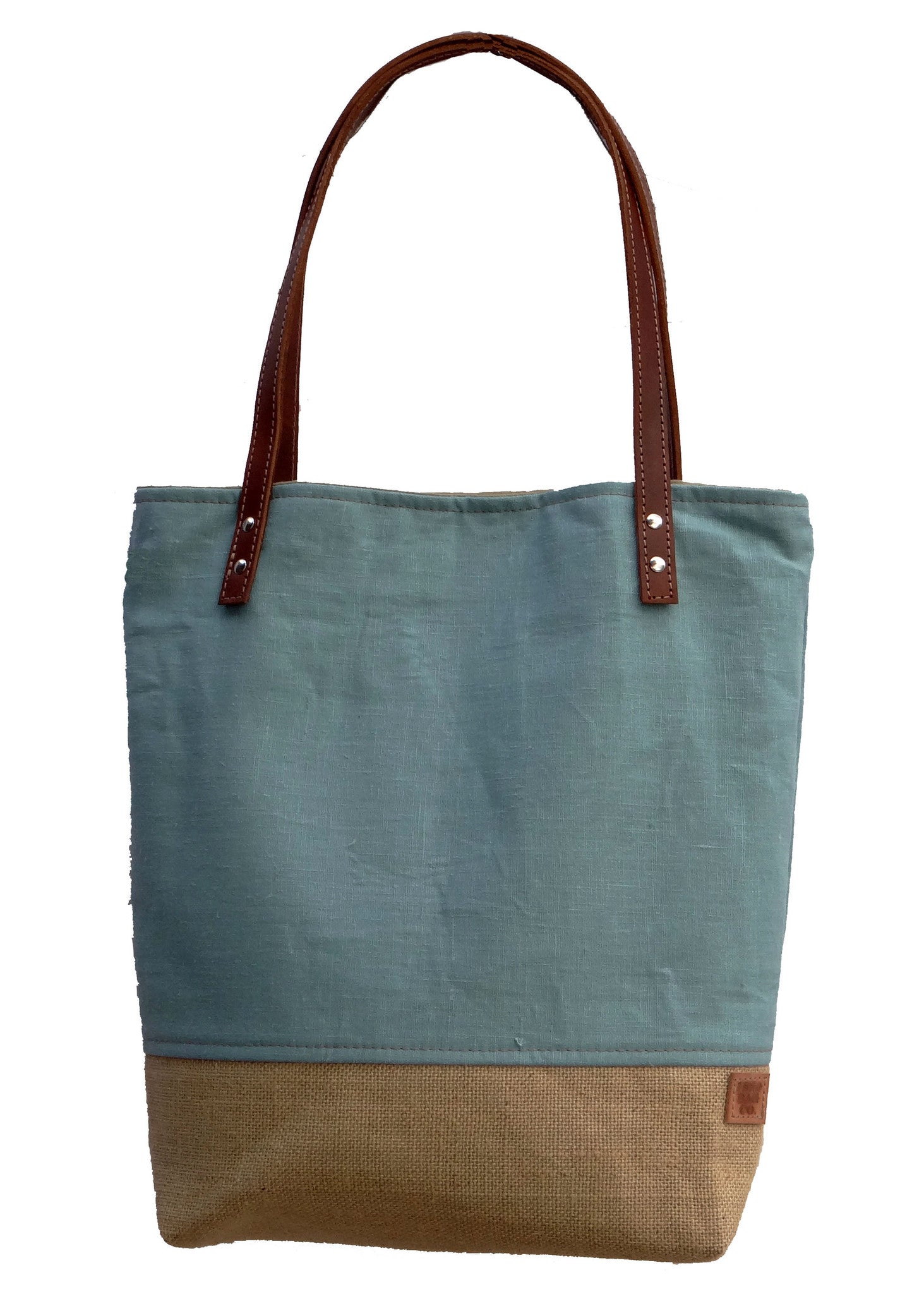Panama Linen and Burlap Tote Bag - Blue and Beige - 1820 Bag Co.