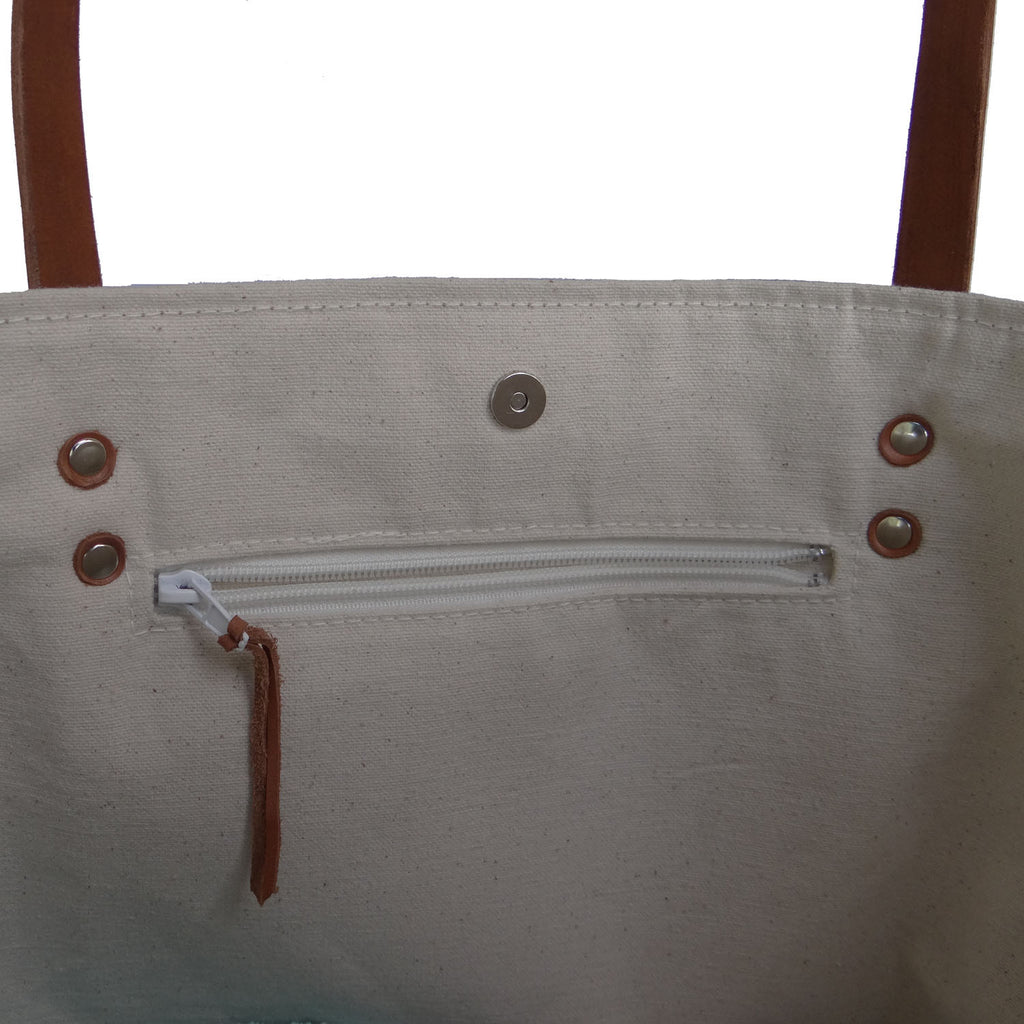 Panama Linen and Burlap Large Tote Bag - Blue and Beige - 1820 Bag Co.