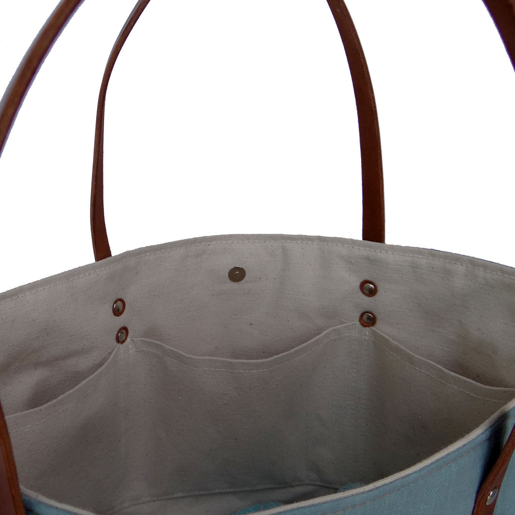 Panama Linen and Burlap Large Tote Bag - Blue and Beige - 1820 Bag Co.