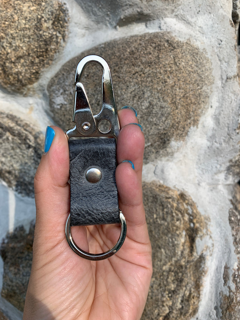 Carabiner Key Fob Keyring Leather Key Holder. Black 